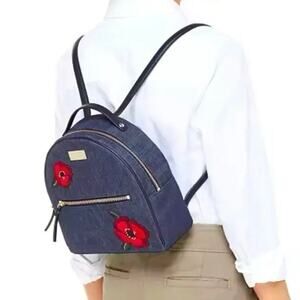 Kate Spade Grove Street Denim Poppy Embroidered Backpack New with Tag MSRP $299